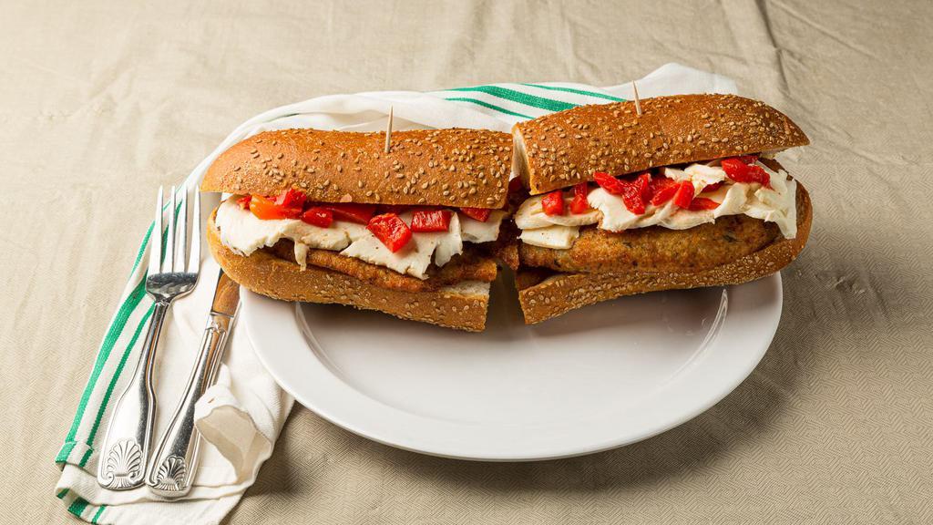 Sis · Chicken cutlet, fresh mozzarella, roasted red peppers and balsamic dressing.