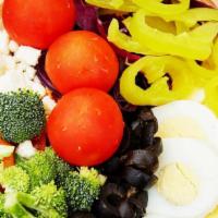 Cobb Salad · Grilled chicken, iceberg, romaine lettuce, avocado, corn, bacon, hard-boiled egg, tomato, an...