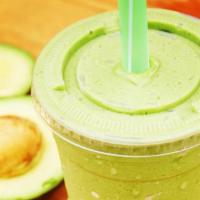 Avocado Bliss Smoothie · Avocado, spinach, pineapple, banana, and apple juice.