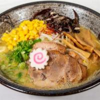 Tori Tonkotsu Miso · Pork AND chicken broth mixed together with homemade miso flavouring, topped with two slices ...