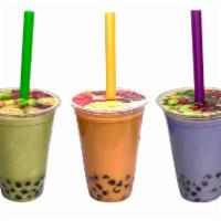 Bubble Tea  · Cold sweetened tea (milky/creamy consistency) of various flavours with its classic tapioca p...