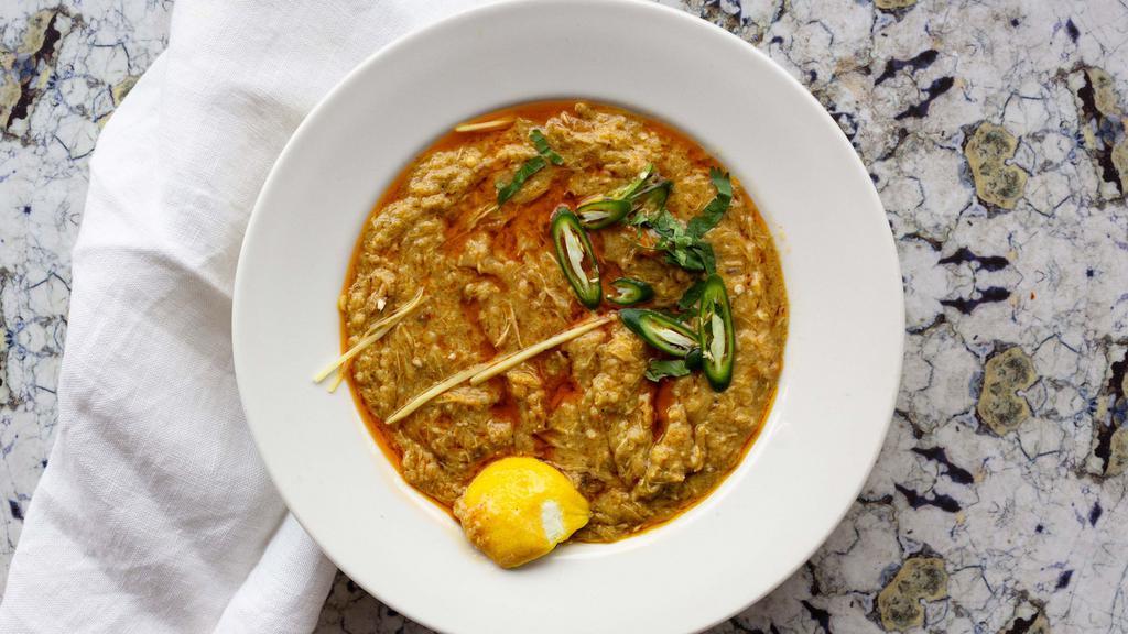 Haleem · Mixed lentils with barley and wheat and cooked with herbs and spices added with shredded beef cooked to perfection.