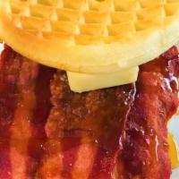 Waffle Bacon Sandwich · bacons, butter, and cheese sandwiched by waffles