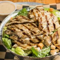 Caesar Salad With Chicken · Grilled chicken romaine, crutons, Parmesan, and caesar dressing.