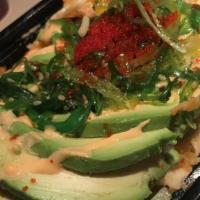Kani Salad · Crabstick, mango, apple, lettuce, cucumber and spicy mayo topped with masago. (Balsamic hous...