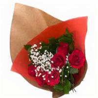 1/2 Dozen Bouquet  · 6 red roses with baby breath and greenery, beautifully prepared into a bouquet.
