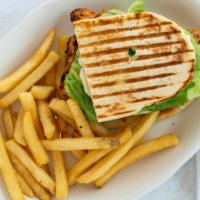 Mexican Panini · Grilled chicken, avocado, lettuce, tomato and mayo.