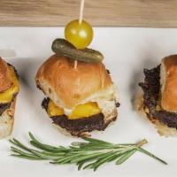 Mini Sliders (3 Pcs) · 3-ounce pat lafrieda blend mini burgers, American cheese, dill pickles.
