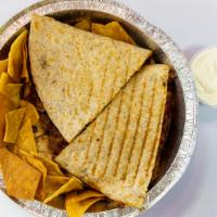 Steak Quesadilla · Steak, Cheese, grilled peppers, onion, fresh mushrooms, broccoli, lettuce, tomatoes, and chi...