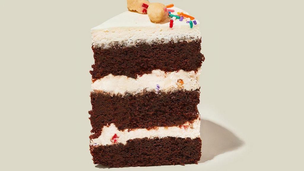 Chocolate Birthday Cake Slice · The classic Birthday Cake, but make it chocolate. Decadent chocolate cake plus chocolate chips, layered with creamy Birthday frosting, crunchy Birthday crumbs, and rainbow sprinkles.