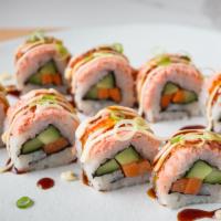 Salmon Mayo Sushi Roll ( 8 Psc) · Salmon Flakes, Mayonnaise, Cucumber, Carrot, Sweet Sushi Sauce, Seaweed, Sushi Rice