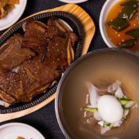 La Galbi And Cold Noodle/Spicy Cold Bibim Noodle (La갈비 +  물냉면/비빔냉면) · Marinated beef short rib served with cold noodle. Option to choose either cold noodle or spi...