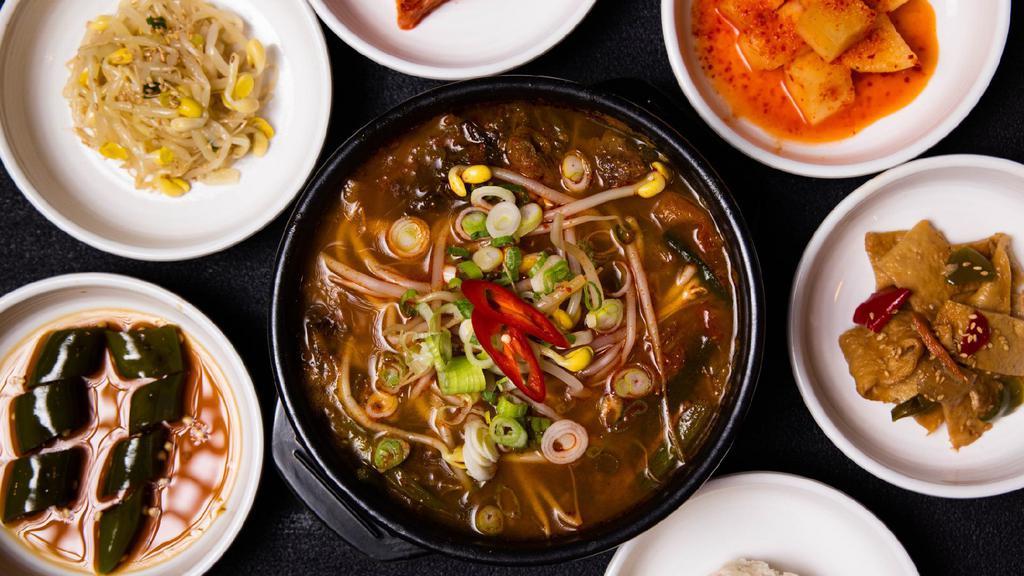 Spicy Ox Bone And Brisket Soup (따로국밥) · Spicy beef and vegetable stew. * Includes rice and various side dishes.
