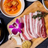 Pork Belly - 2 Servings (삼겹살 2인분) · Served with Korean soybean stew.

* All meats are fully cooked on a special Korean cast iron...