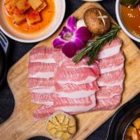 Pork Jowl - 2 Servings (항정살 2인분) · Served with Korean soybean stew. * All meats are fully cooked on a special Korean cast iron ...