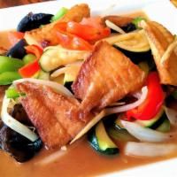 Ginger Sauce · Sautéed with ginger, onions, scallions, celery, tomatoes, zucchini, Asian black mushrooms, a...