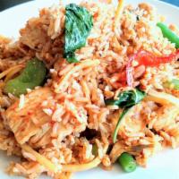Basil Fried Rice · Mild. Fried rice with eggs, basil, bamboo shoots, tomatoes, onions, and bell peppers.