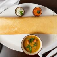 Masala Dosa · Fermented rice and lentil battered crepe with spiced seasoned potatoes