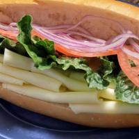 Cheese Sub · Served with lettuce, tomatoes, onions, oil and vinegar, mayonnaise, and mustard.