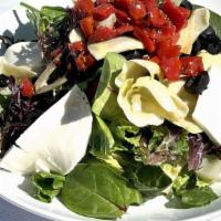 Brooklyn Boys Salad · Romaine lettuce, black olives, fresh mozzarella, artichoke hearts, roasted peppers, and bals...