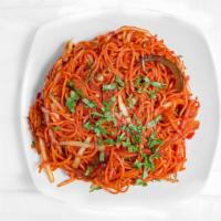 Vegetable Schezwan Hakka Noodles · Stir-fried noodles, vegetables, and aromatics seasoned with a hot and spicy sauce bursting w...