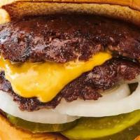 Harlem Classic W/ Beef · Proprietary blend of Pat la Frieda Beef, homemade pickles, onions, and special sauce on a  b...