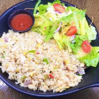 Chicken Fried Rice  · Chicken Fried Rice with a Side of Salad.