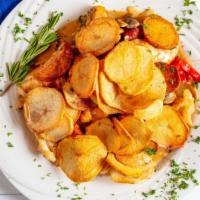 Chicken Contadina · Chicken Tenders, Sausage, Sweet Peppers Onions, Mushrooms, Topped with Sliced Fried Potatoes...