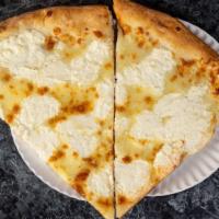 White Pie · A sauce less pie topped with ricotta, mozzarella, and parmesan cheese.