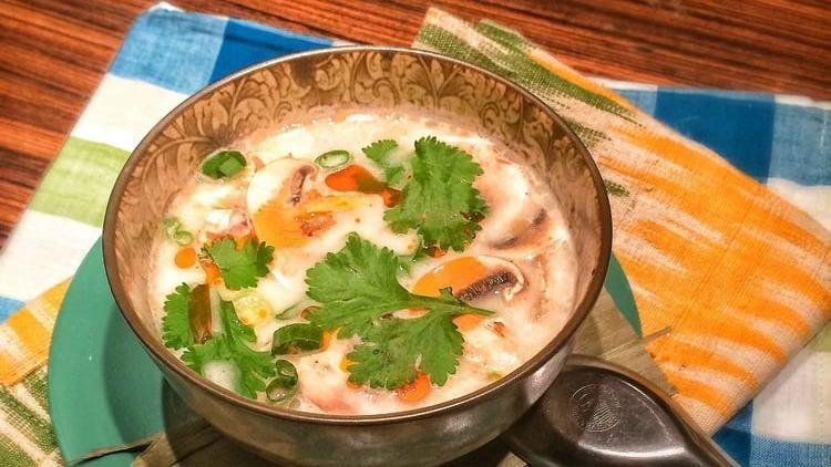 Tom Kha Soup · Chicken / shrimp / vegetables / tofu. A distinct flavor of southern thailand's coconut soup with mushrooms, seasoned with galangal.