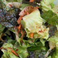 Futago Choregi Salad · Assorted green leaves, onion, carrot, seaweed-nori, tossed with Futago original light dressing