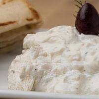 Tzatziki Dip · Greek yogurt spread with cucumber & garlic, served with two pita bread (E,G,V)