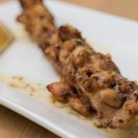 Chicken Souvlaki Stick (Halal) · chunks of grilled, marinated chicken on a skewer (E,G)