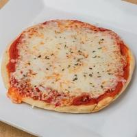 Pita Pizza · pita topped with tomato sauce & mozzarella cheese, then baked (V)