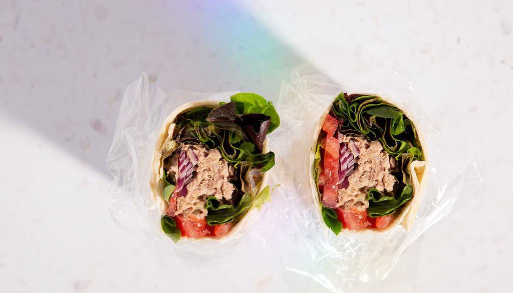 Tuna Wrap · Tuna Salad, Mixed Greens, Tomato, Onions, Flour Wrap