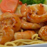 Shrimp Teriyaki · Served with mixed vegetables and steamed rice.