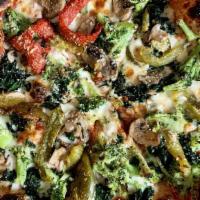 Vegetarian · Spinach, broccoli, mushroom, peppers, whole milk mozzarella & garlic crust