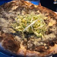 Vegetarian Truffle Pizza · Fresh Mozzarella, urbani truffle and artichoke spread, mushrooms, grape tomatoes, Parimgiana...