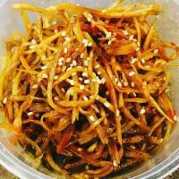 Kimpira Goboきんぴらごぼう · Home-made kimpira gobo.Burdock and carrots cut in very skillful slices and  seasoned with Ja...