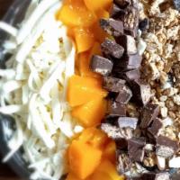 Sunset · Fresh fruits mix with homemade cream topped with peaches, coconut flakes, granola, chocolate...