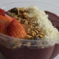 Açaí · Açaí, strawberry, blueberries blend topped with granola, coconut flakes, strawberries and ho...