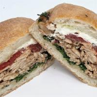 Grilled Chicken & Goat Cheese · Balsamic Grilled Chicken Breast, Roasted Red Peppers, Goat Cheese, Arugula, Herb Mayonnaise ...