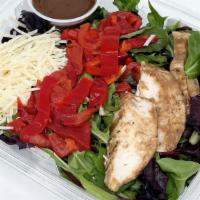 Balsamic Grilled Chicken Salad · Grilled balsamic chicken, shaved parmesan cheese, roasted red peppers and balsamic vinaigret...