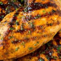 Marinated Organic Chicken Breast Side · Thyme, rosemary, lemon, garlic, olive oil.