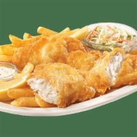 New England Fish ‘N’ Chips · Savory, golden brown, tavern-battered cod fillets served with golden fries, coleslaw and tar...