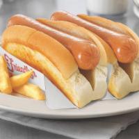 Friendly Franks® · Two classic Friendly's hot dog served on grilled rolls. (hot dog contains milk).   Served wi...