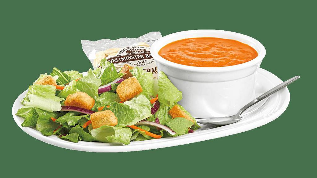 Soup & Side Salad · A crock of soup or chowder with a side mixed green salad