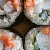 Botan Ebi Cut Roll · raw sweet shrimp, shiso leaf, plum paste
