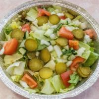 Falafel Salad · Served with iceberg lettuce, tomato, onion and pickle.