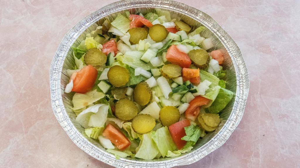 Falafel Salad · Served with iceberg lettuce, tomato, onion and pickle.